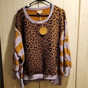 BiBi Leopard And Striped Print Top